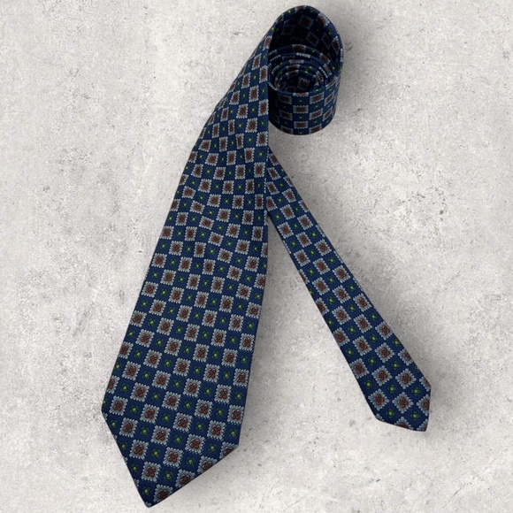 CHRISTIAN DIOR Blue/Gray Geometric Floral Silk LUXURY Tie ITALY - Picture 1 of 5